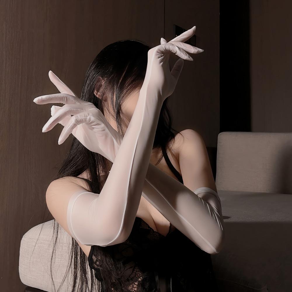 

High Stretch Tight Stocking Gloves Underwear Accessories Ladies Sexy Smooth Oil Glossy Long Gloves Thin Sheer Seamless Mittens One Size