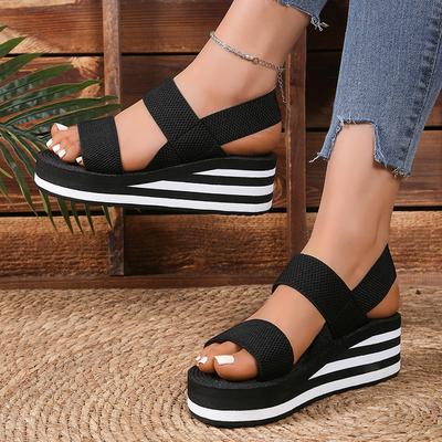 Fashion Women's Striped Platform Wedge Sandals Fashion Thick Sole Non Slip Beach Sandalias Mujer 2025 Summer Lightweight Casual Sandals