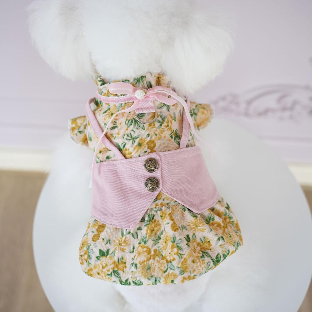 Pet Clothes Princess Style Floral Vest Skirt Cute Cat Teddy Bear Floral Plus Plush Cotton Coat Dog Clothes for Small Dogs Jacket