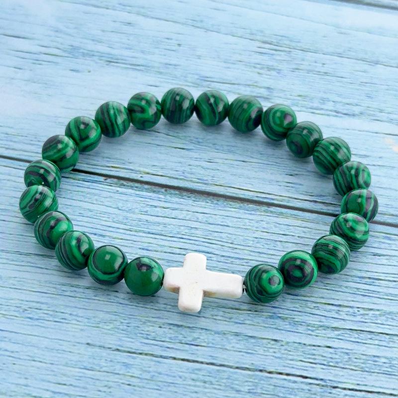 Unisex Cross Hand-Beaded Natural Stone Bracelet with Elastic Cord - High-End Gift