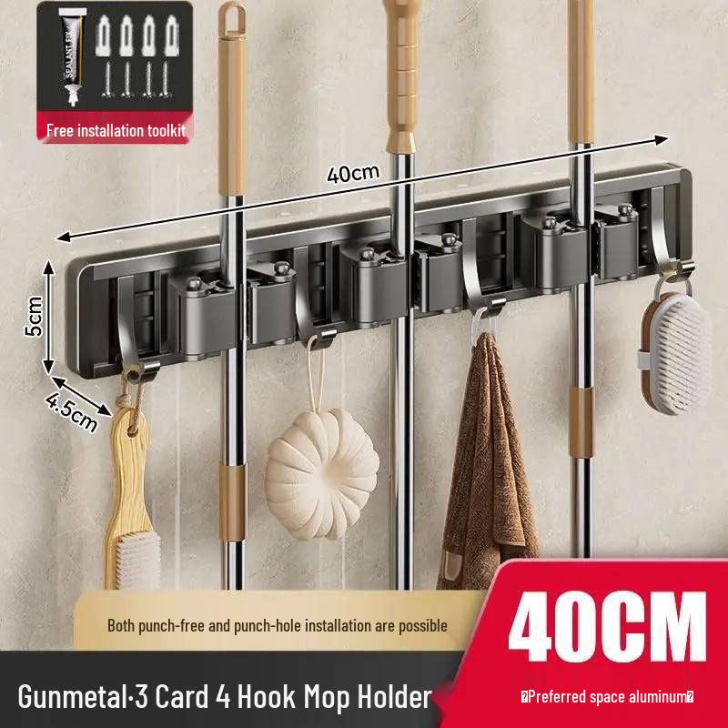 Wielofunkcyjny uchwyt na mopa z przyssawką bez wiercenia z haczykami do łazienki i na balkon