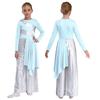 Girls Liturgical Dance Bodysuit Praise Worship Costume Metallic Color Block Wide-Leg Jumpsuit