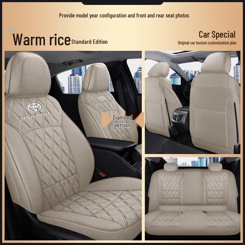 Toyota Highlander All-Season Pure Linen 5-Seat Full Back Wrap Car Cushion with Logo