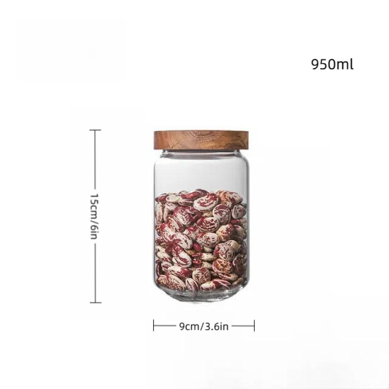1Pcs Wood Lid Orgnizer Glass Airtight Canister Kitchen Storage Bottles Jar Sealed Food Container Ginger Cereal Dispenser 950ML