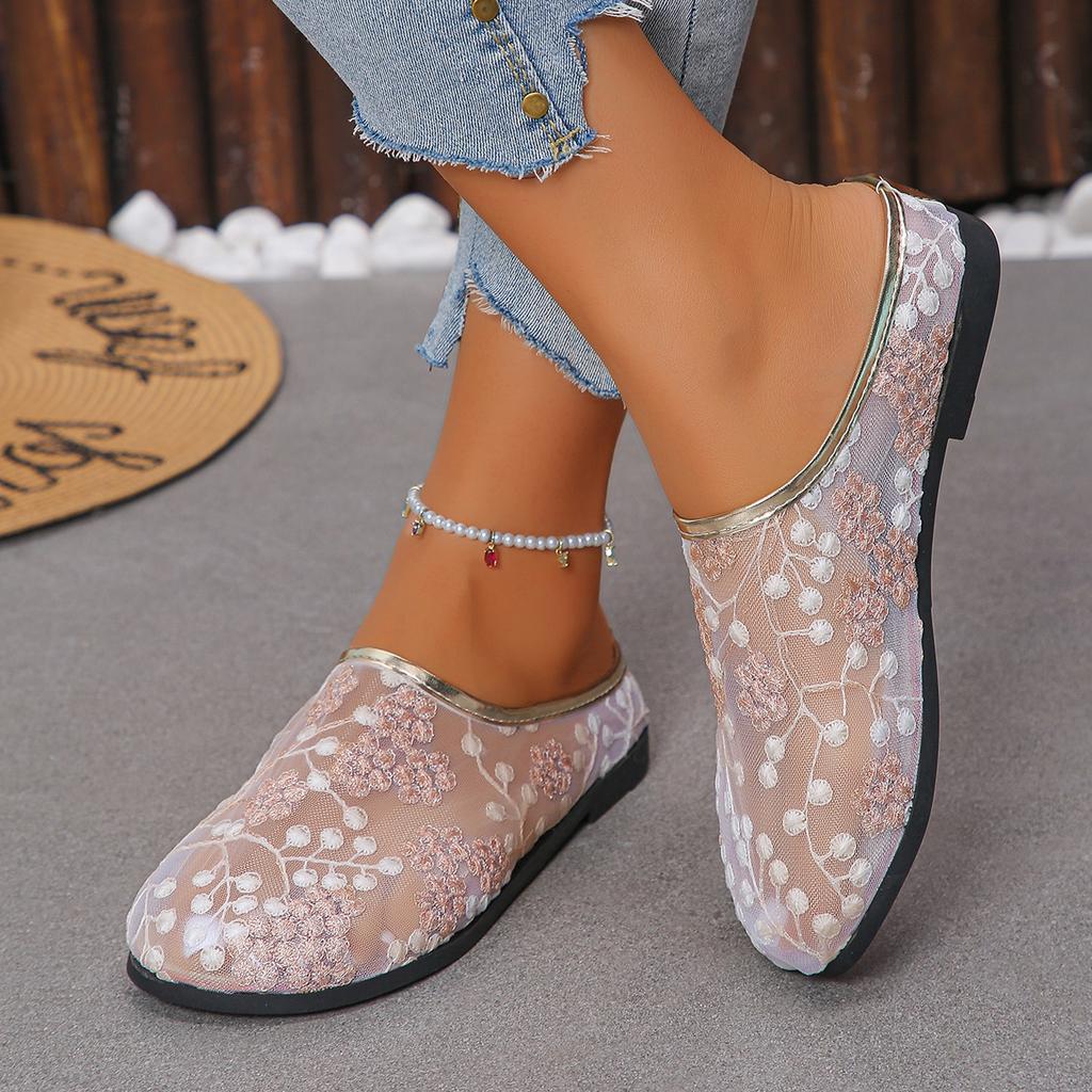 Mode Neue Mode Damen Sandalen Bunte Blumenmuster Sandalen Mesh Runde Zehen Sommer Lässige Hausschuhe Flats Damen Urlaub Strandschuhe