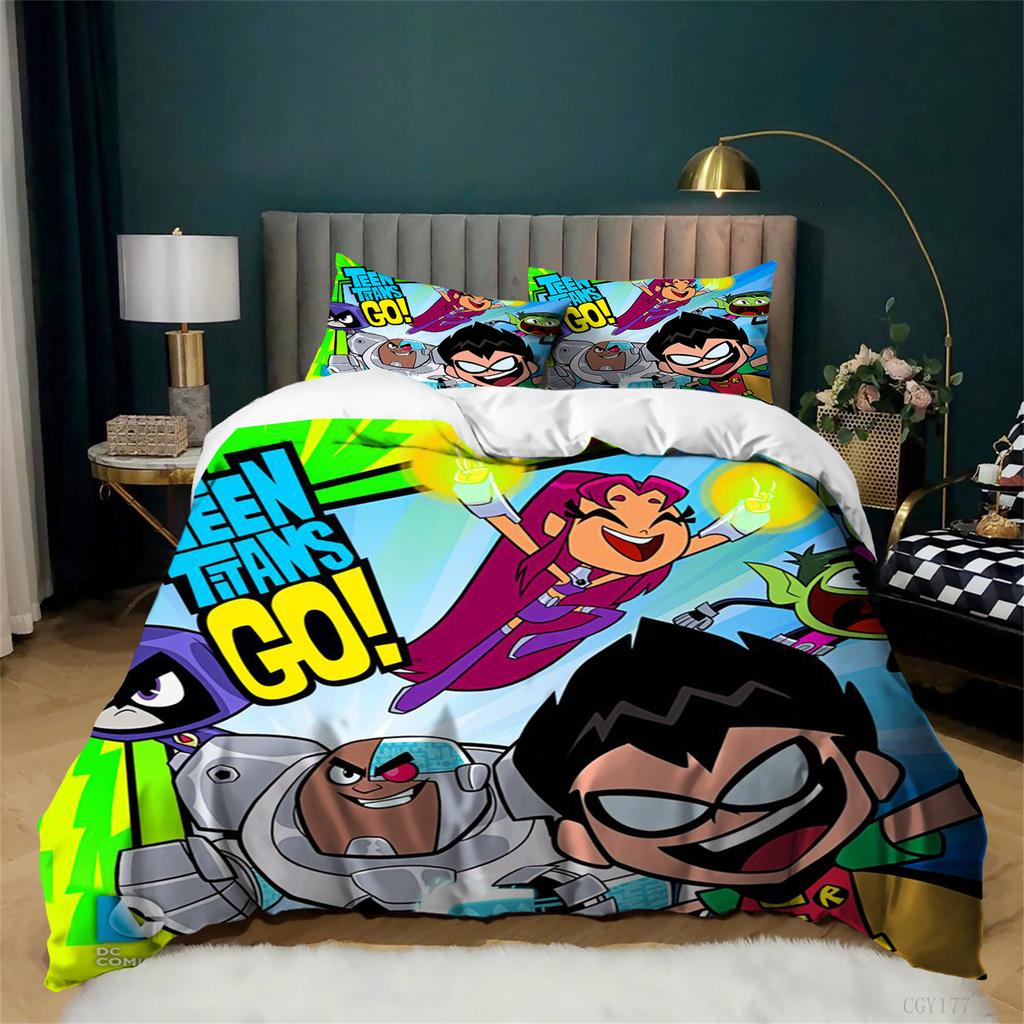 3 Pieces Teen Titans Go Duvet Cover Set All Season Lightweight Bedding Set with Zipper Soft Comfortable Quilt Cover for Bedroom