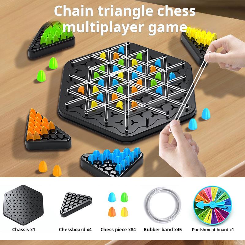 

Interactive Triangle Chain Chess Set Rubber Band Battle Game Educational Toy Gift for Family Party and Leisure