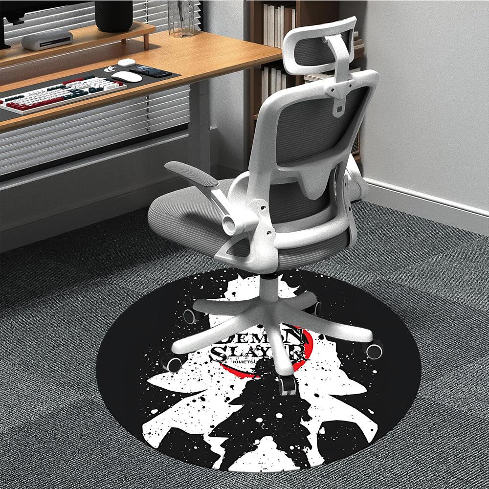 1PC Demon Slayer Office Round Rug - Perfect for Office or Study Decor, Machine Washable, Non-Slip Backing, Decorative Floor Mat