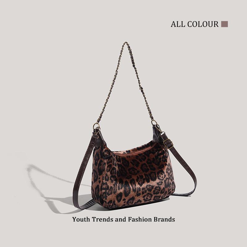 Bag new leopard print armpit bag dumpling bag autumn and winter chain shoulder bag retro fashion oblique span bag women