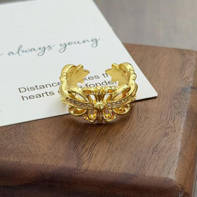 Flowers Like Brocade Medieval Vintage Court Style Light Luxury Temperament Zir*****Pen Ring Niche Design Ring