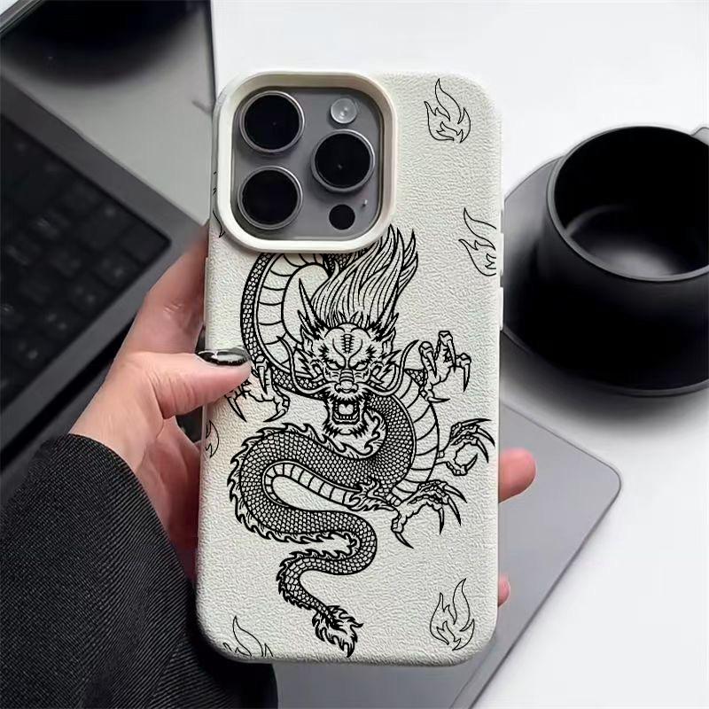 

Черный дракон узор матовый мягкий чехол для телефона iPhone 16 Pro Max 15 Pro 14 13 12 11 TPU кожа текстура тонкий противоударный бампер чехол iPhone 11 бежевый/белый