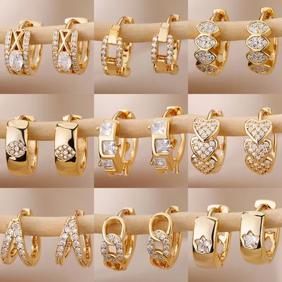 Aesthetic Zircon Stainless Steel Hoop Earrings for Women Punk Copper Color Earrings Goth Piercing Earings Zircon for Women 2024