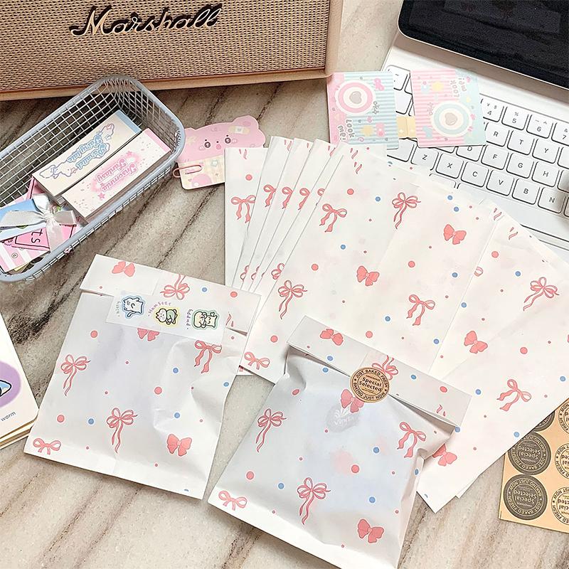 50Pcs Pink Bowknot Heart Paper Bags 12×17Cm Cute Photo Cards Jewelry Packaging For Handmade Crafts Gift Wrapping Storage Pouches