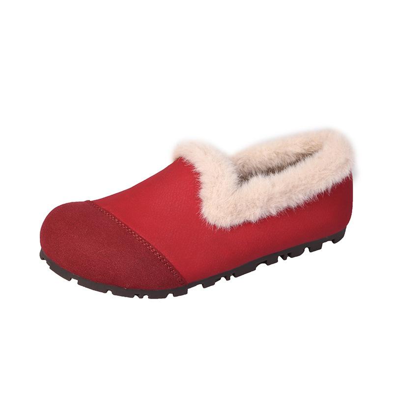 

Резиновые мягкоподошвенные туфли для мамы женские зимние ретро пушистые туфли на меху удобные туфли-лоферы на одной педали 40