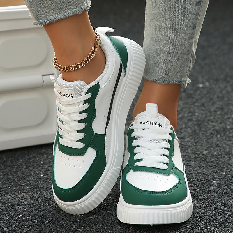 Mode Damen Sneaker Frühling Herbst Übergröße Weißer Sneaker Damen Leder Plateau Vulkanisierte Schuhe Frau Komfort Schnürschuhe Flache Sneaker