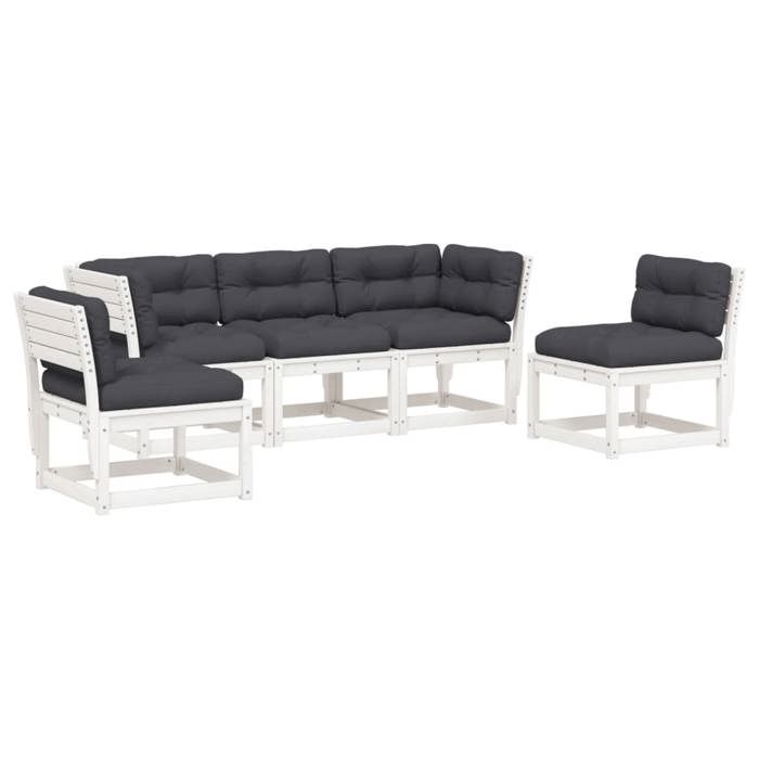 VidaXL Salon de Jardin avec Coussins 5 pcs, Canapés de Patio, Ensemble de Meubles, Mobilier de Terrasse Extérieur, Blanc 3216981