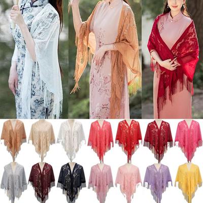 With Tassel Women Shawl Hollow Tulle Shawl Wedding Accessories Fashion Scarf  Cosplay