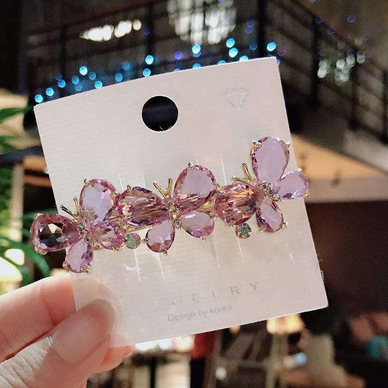 Fashion Crystal Butterfly Hair Clip Large Top Clip Flower Spring Clip Cute Women's Duckbill Clip Headdress
