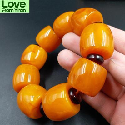 20Mm Amber Yellow For Men Beeswax Old Honey Wax Amber Wrist Bracelet Round /Barrel Bead Hand Row Hand Bangle Suitable 15 25Cm FreeTrendy Bracelets