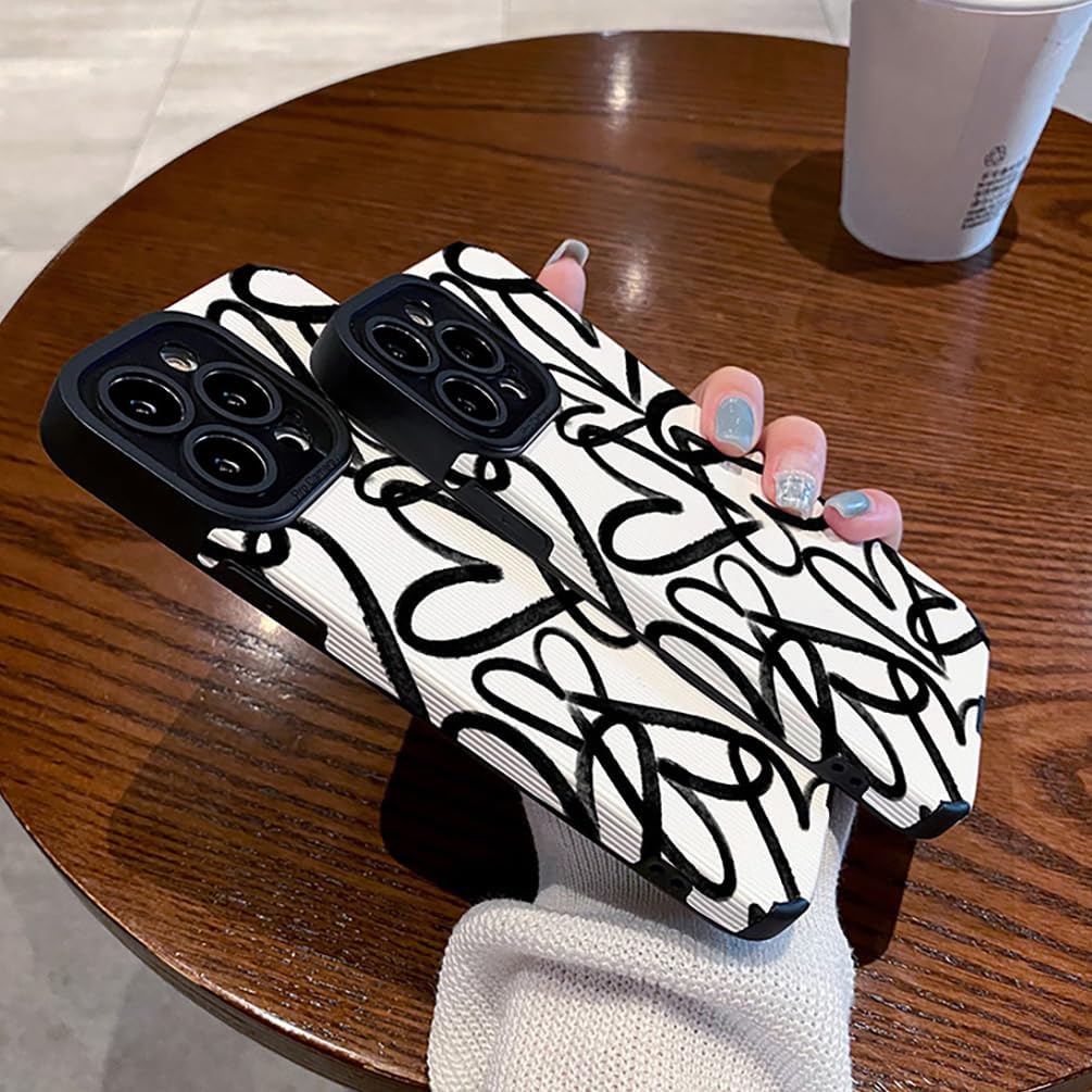 Love Heart Black and White Simple Graffiti Silicone Case Compatible with iPhone Case (iPhone 16 Pro Max)