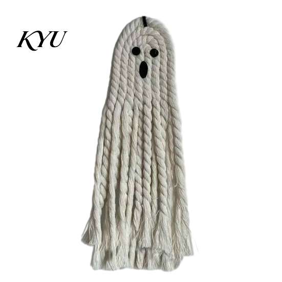 Bohemian Ghost Wall Decor Handmade Cotton Rope Hanging Ornament for Halloween, Indoor Outdoor Rustic Festive Atmosphere Props Pendent Front
