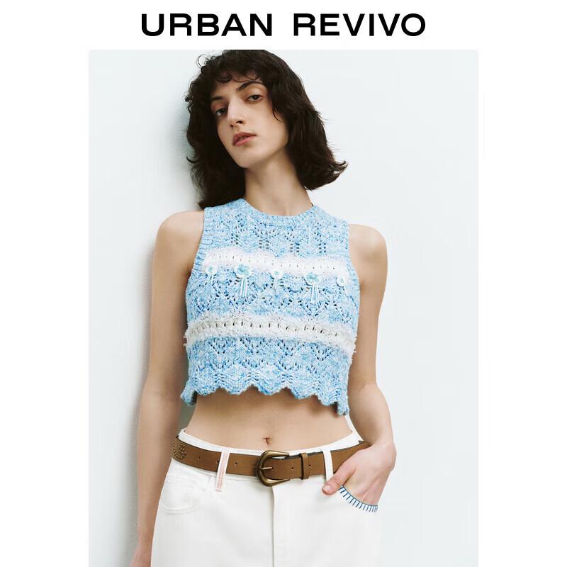 

Женский вязаный жилет с цветочным бисером и текстурой L