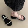 Premium Sense, Sandals Girl 2025 Summer New Rhinestone Open-toed Thin Strap Fairy Versatile Outer Wear Thick Heel Lazy Word Drag