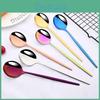 Set di 6 posate colorate, stoviglie, set da tavola, cucchiai con manico lungo, acciaio inossidabile a specchio, posate, stoviglie, accessori da cucina