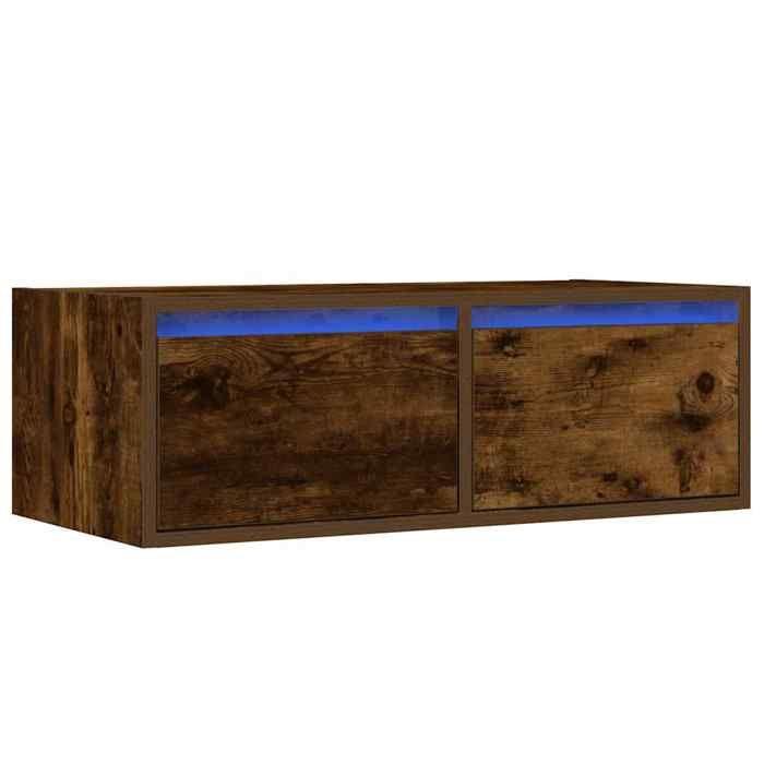 VidaXL TV Stand with LED Lights Smoked Oak 75x35.5x25 Cm, Hi-Fi Cabinet, Entertainment Center, TV Cabinet, Furniture 860233