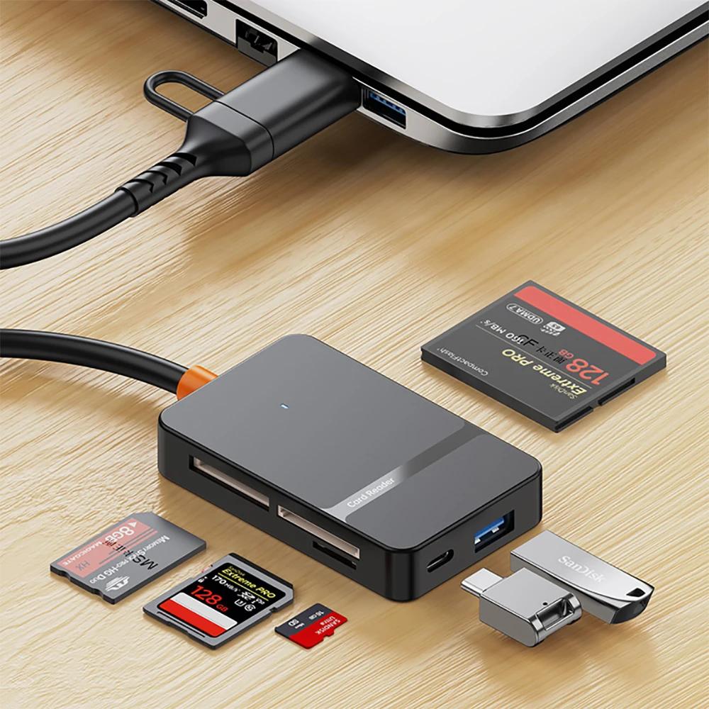 8 In 1 Card Reader USB3.0 Type C To SD TF CF MS Memory Card Adapter Multi-functional Card Reader 5Gbps High-speed Transmission