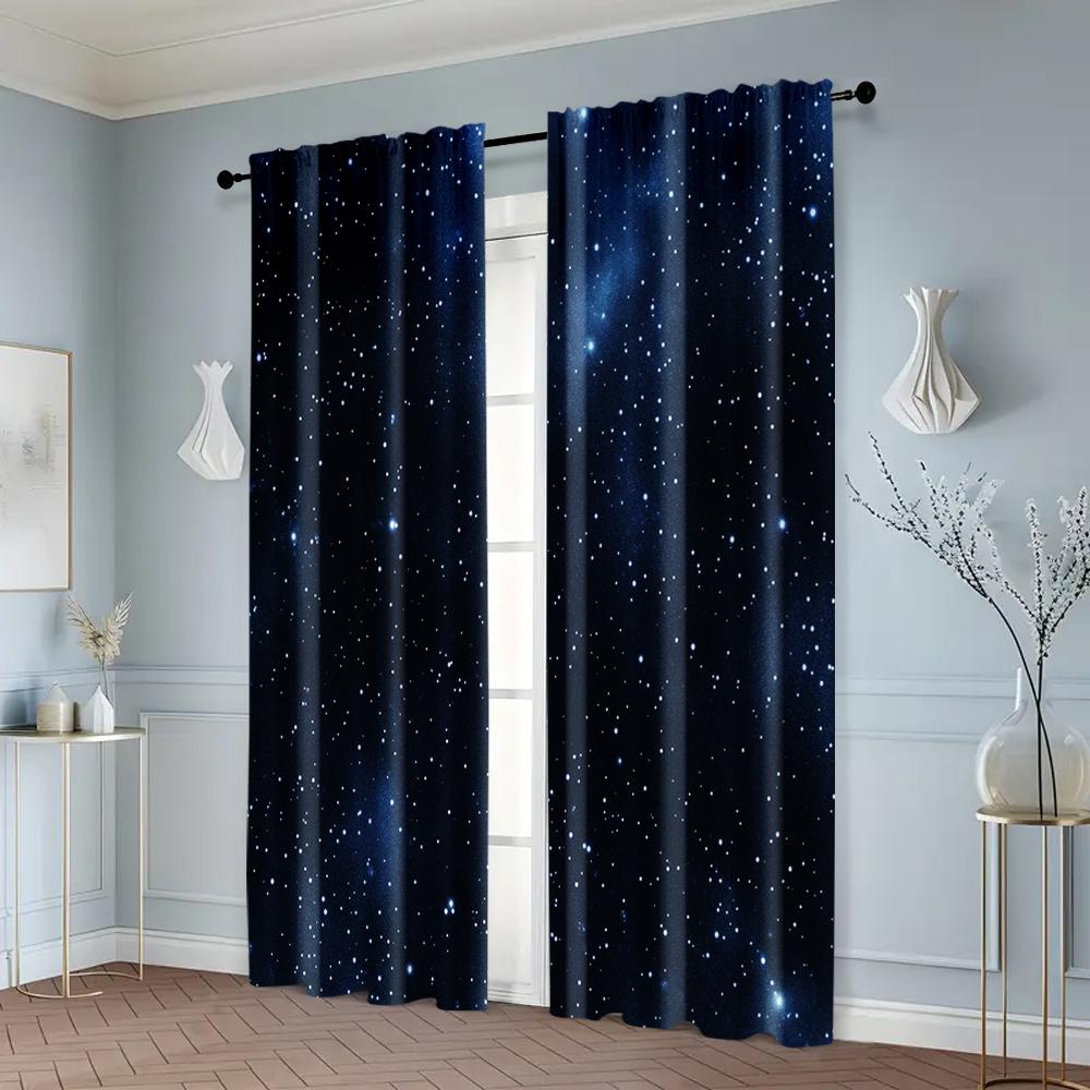 2pcs, Curtains Roller Blinds 2D print Starry Night Sky Machine Washable (without rod) Decorations For Home for Bedroom, Living