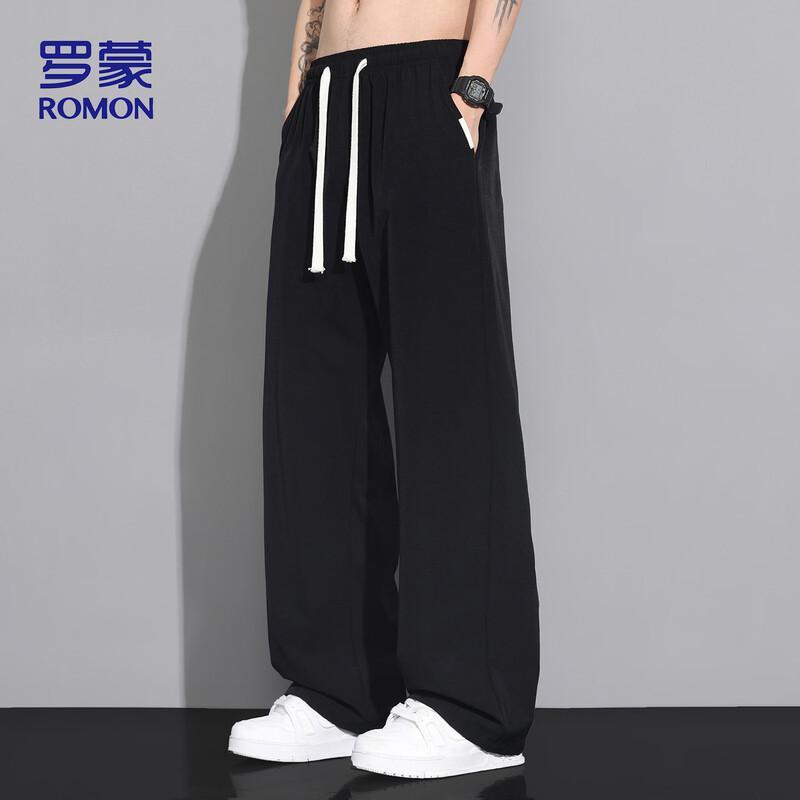 ROMON Men's Summer Ice Silk Straight-Leg Casual Trousers