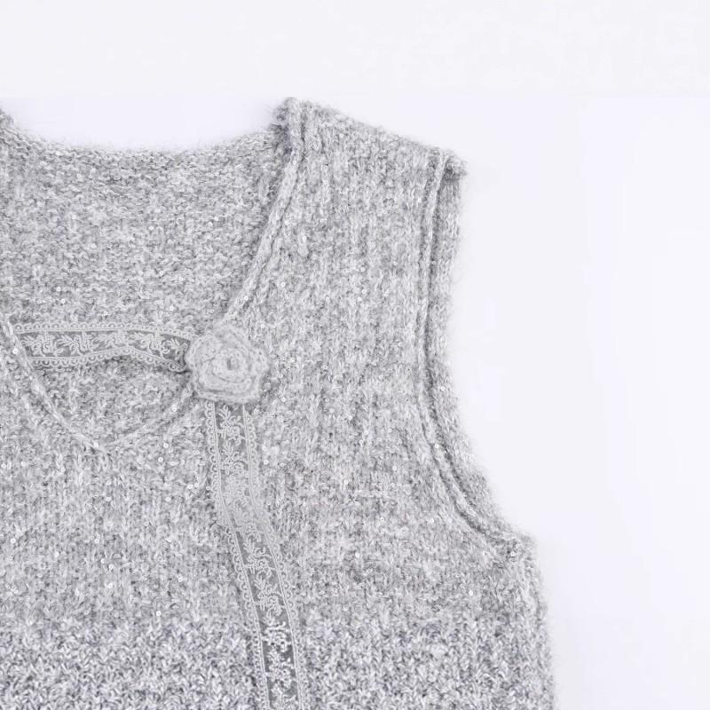 2025 Fall Vintage Y2K Sequin Puffer Vest Slim Fit Versatile Sleeveless Jacket Women