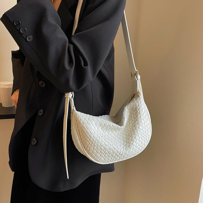 Damen Tages-Schultertasche Flechten Einfache Neumond Damen Einfarbig Mode Umhängetasche Freizeit Handtasche Pendlertasche ARI
