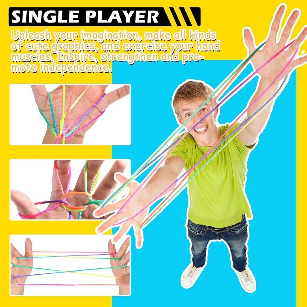 Rainbow Cats Cradle String 1.6M/63 Inch Long Rainbow Colourful Finger Rope Chinese Finger String Games Toy for Kids