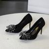 New Luxury Pearl Crystal Bowtie  Wedding Shoes Women Spring Brand Designer High Heels Pumps Woman Thin Heeled Party Shoes