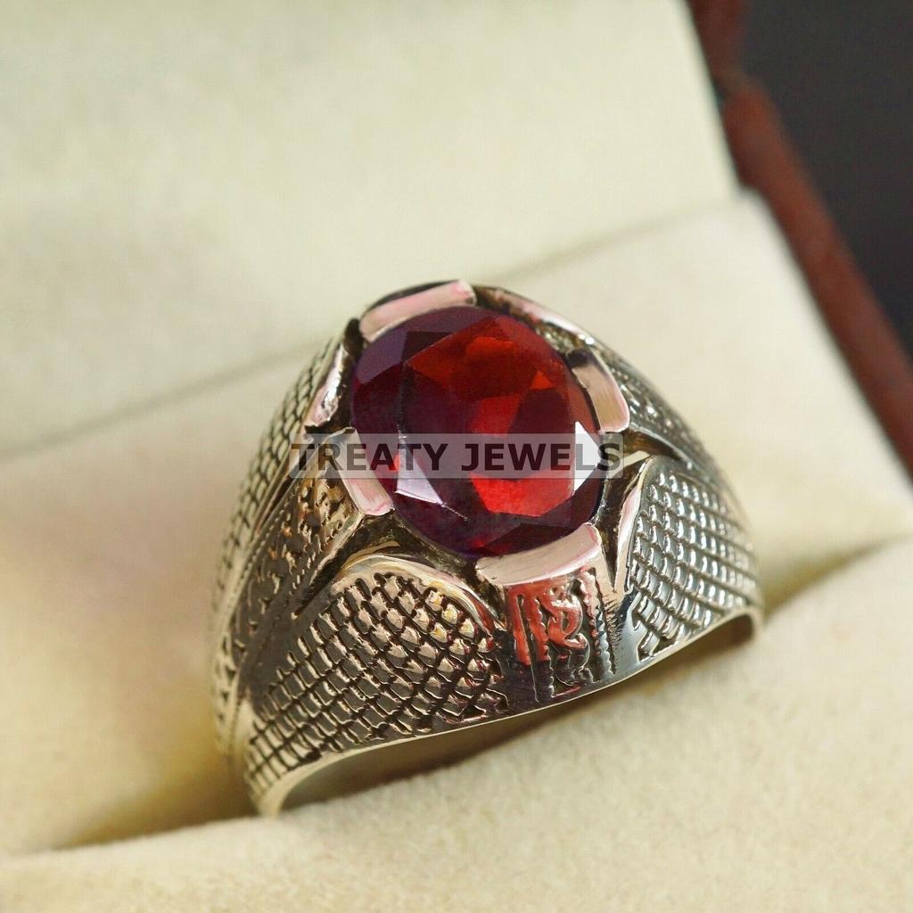 Garnet Oval Cut Gemstone With 925 Sterling Silver Ring For Men's #B74 JL375671373856