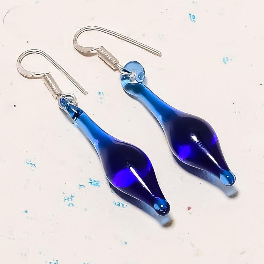 Natural Blue Quartz Gemstone 925 Sterling Silver Jewelry Earring 2.05" AE-12816