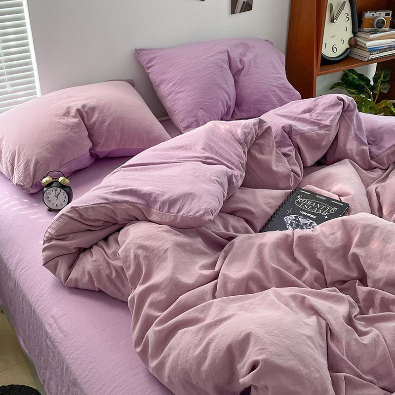 Super Soft Bed 4Pcs Set, Pure Washed Cotton Quilt Cover, Bed Sheet Full Quilt Cover, Bed Hat Student Three 4-Piece Set