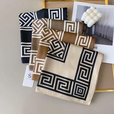 New Fashion Luxury Printing 90*90Cm Women Scarf Satin Twill Square Big Shawl Elegant Headscarf Beach Sun Protection Bandana