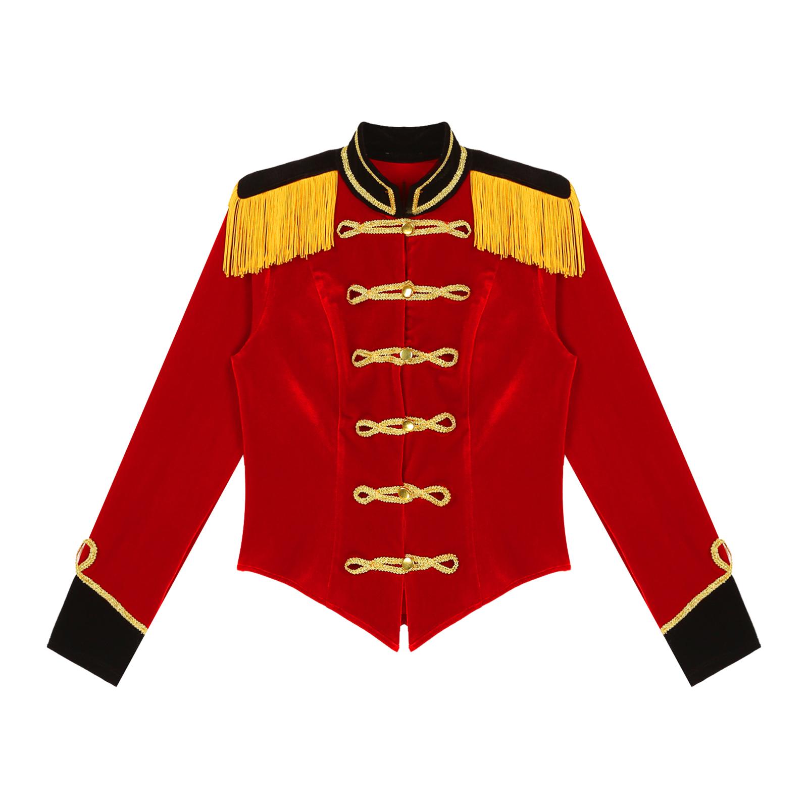 

Мужской цирковой костюм инспектора манежа, бархатная куртка с бахромой, воротник-стойка, наряд на Хэллоуин L красный