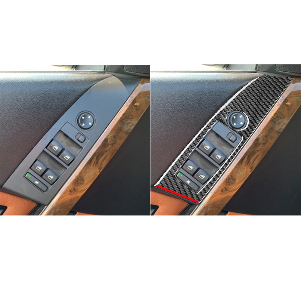 4X Carbon Fiber Window Lift Switch Panel Cover Trim For Bmw 5 Series E60 2004-07