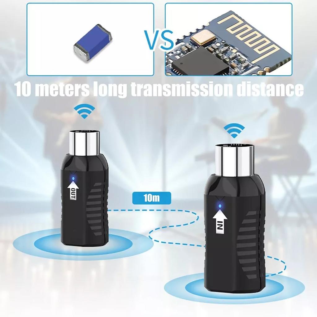 Wireless MIDI Adapter Rechargeable Audio Transmitter Receiver 2.4GHz Ultra-Low Latency Built-in Silent Portable MIDI Connector