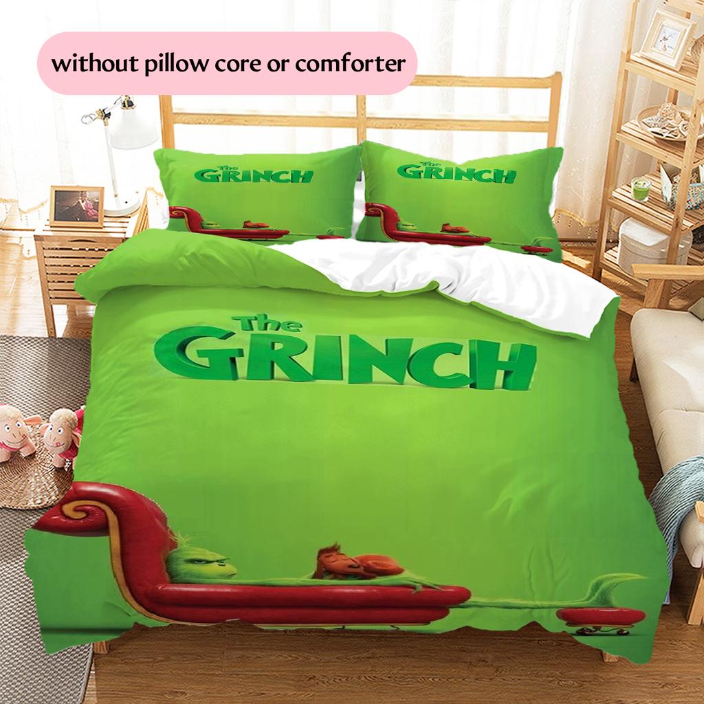 1 ST Grinch patroon Beddengoed Dekbed Set Dekbedovertrek Kussensloop Huisdecoratie Verjaardagscadeau (1 dekbedovertrek + 2 kussenslopen, zonder binnenkussen)