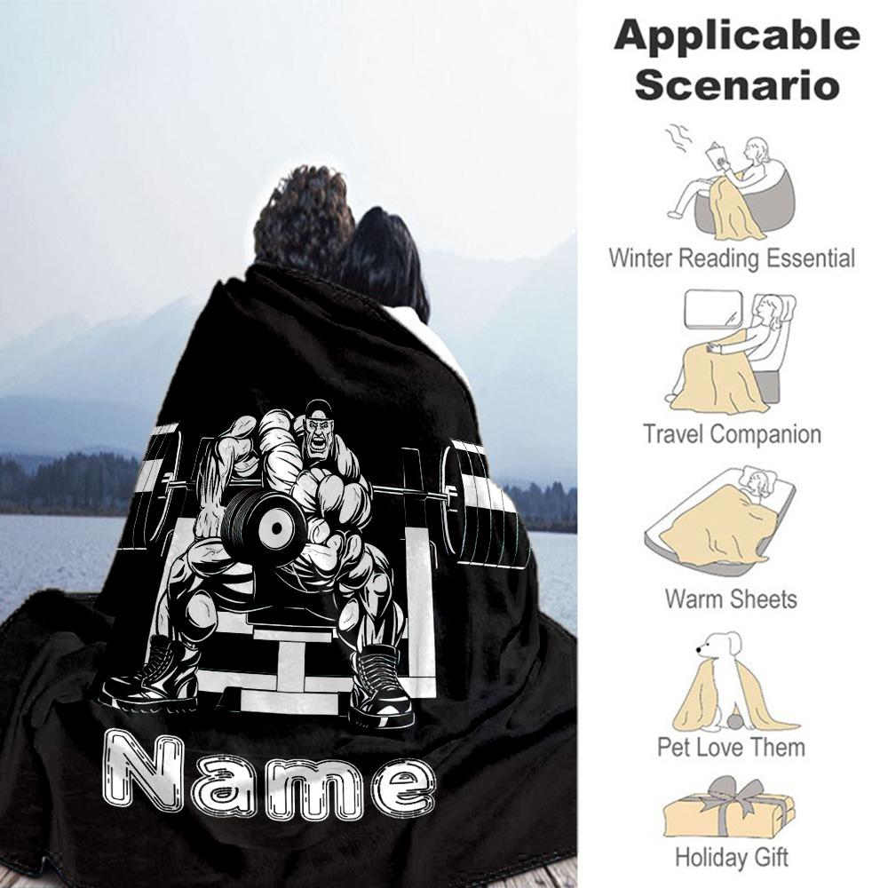 Barbell Customize Text Blanket Throw Personalized Blanket Soft Warm Cozy Versatile for Office Chair Bed Livingroom Seaside Four Seasons Multipurpose