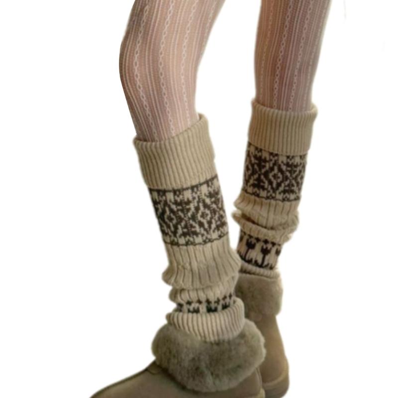 Sweet Christmas Leg Warmers Knitted Leg Sleeves Harajuku Long Leg Socks Winter Warm Boot Cuffs Toppers for Womens Girls