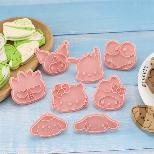 Set of 8 Hello Kitty Cookie Molds, Sanrio Cookie Molds, Cookie Cutters for Biscuits, DIY Baking, Press-Type Cookie Molds, Kitchen, Kids, Prizes, Lunch