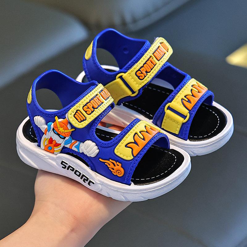 Boys' Summer Sandals Anti-Slip Soft Bottom Velcro Casual Beach Shoes Girls' Baby Shoes Comfortable PVC Material Easy to Wear