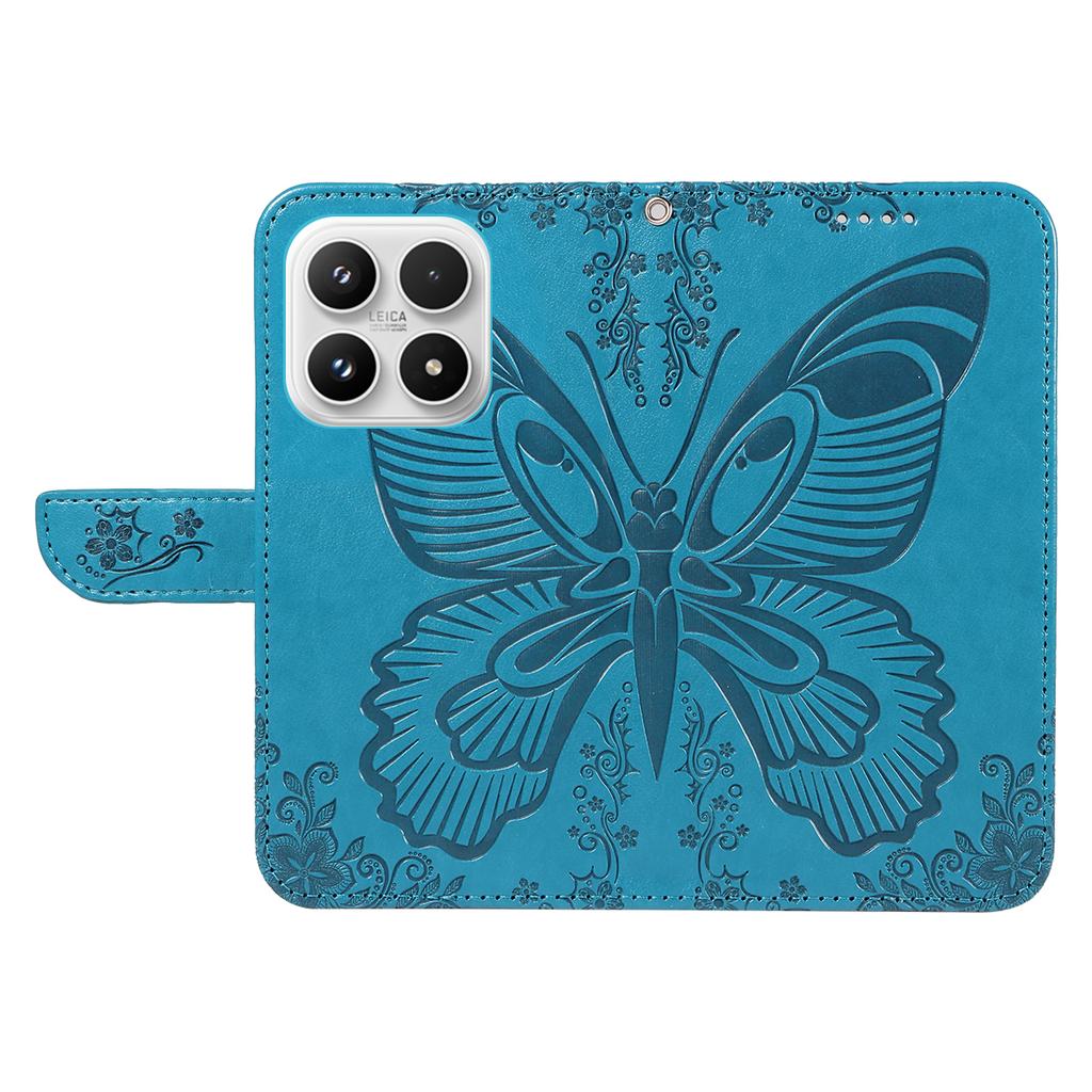 For Xiaomi 17 Case Butterfly Pattern PU Leather Folio Flip Phone Cover -  Blue