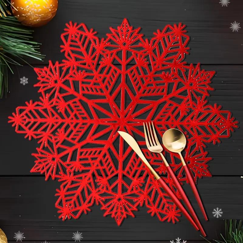 1-20PCS Solid Color Snowflake PVC Table Mat Hollow Placemat Heat Resistant Insulation Coaster Pads Bowl Christmas Home Decor